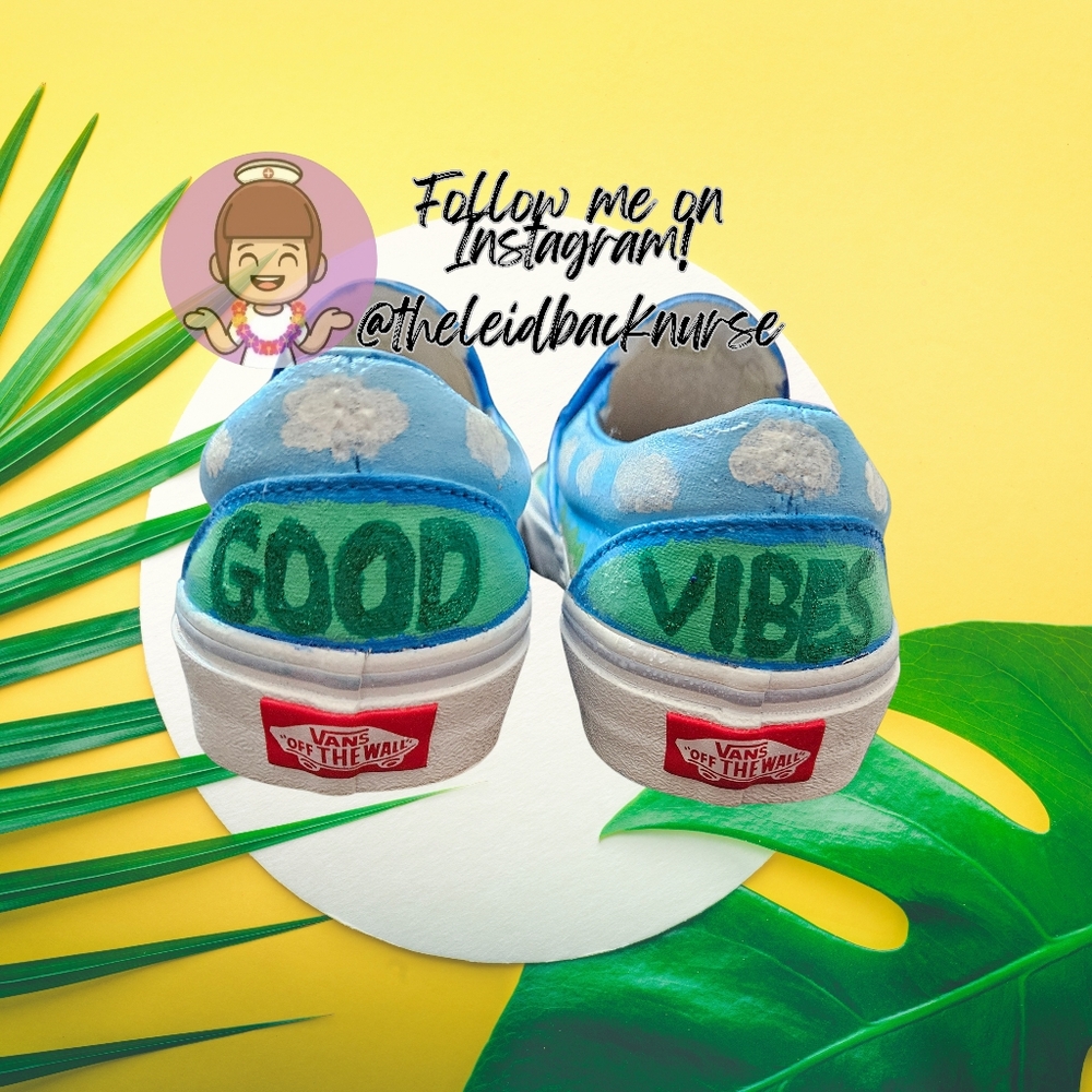 Handpainted Vans Slip On shoes 8 women